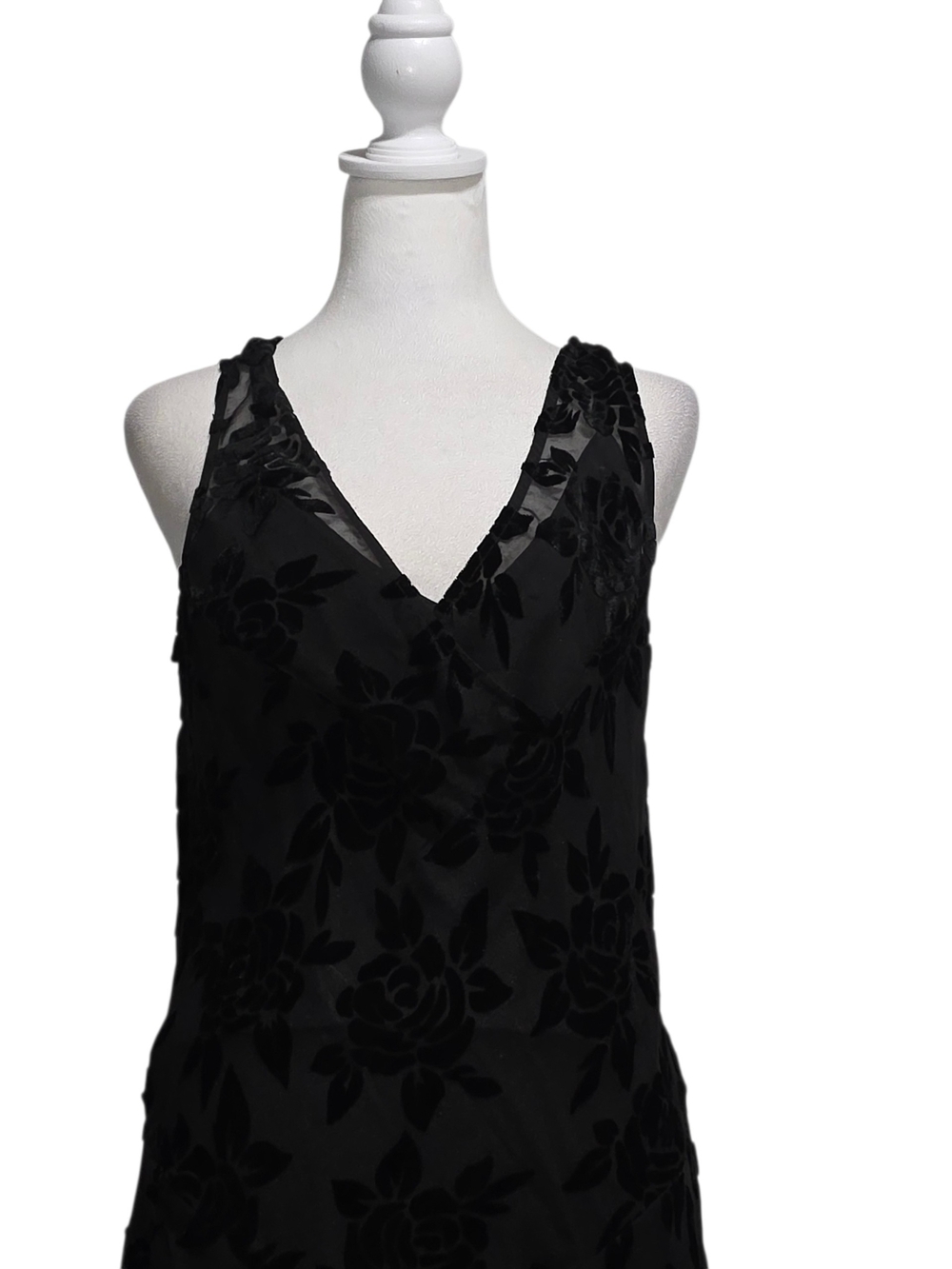 Robbie Bee Black Burnout Velvet Floral Midi Dress Size 12 Sheer Overlay Party - Picture 3 of 11